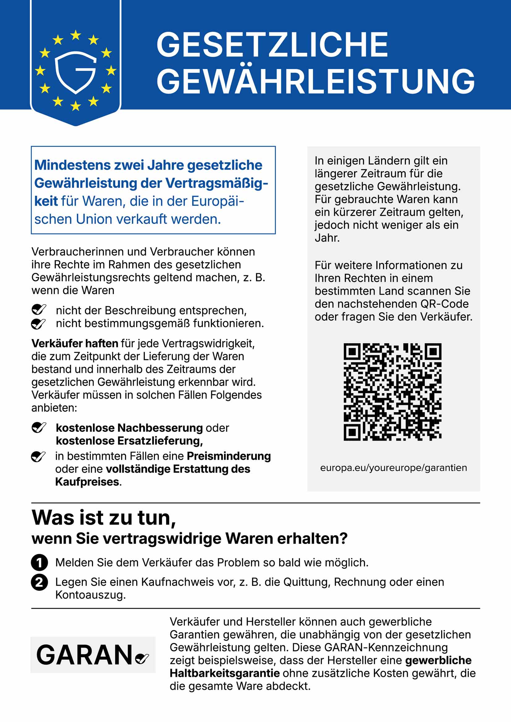 Gesetzliche Gewährleistung (EU Gewährleistungslabel)