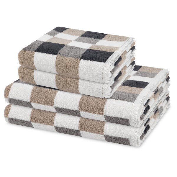 Cashmere feeling Karo - Set 4 Teile: 2 x Handtuch 2 x Duschtuch